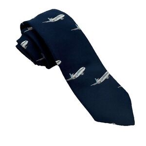 Vintage Monsieur Bernard Necktie Airplanes Navy Blue Jet Planes Tie